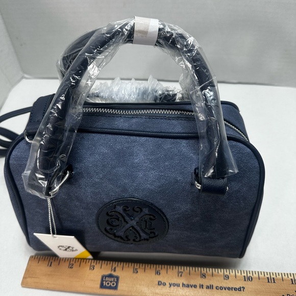 CXL‎ Christian Lacroix Jasper Barrel Satchel Crossbody Denim Blue Free Wallet - Picture 4 of 14